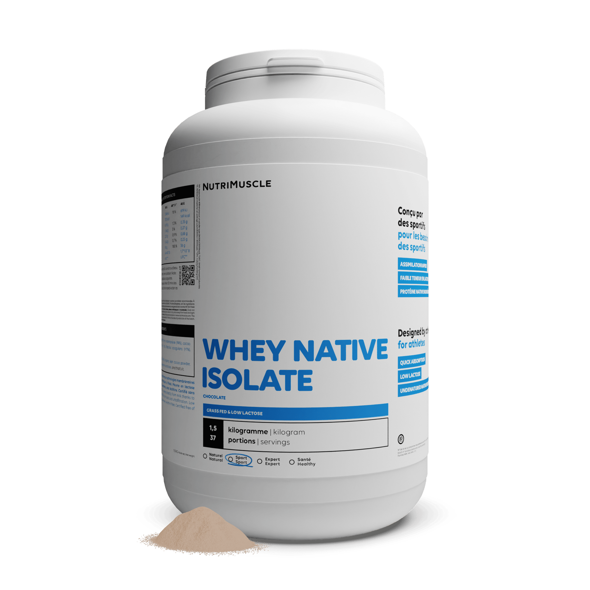 Nutrimuscle Protéines Chocolat / 1.50 kg Whey Native Isolate (Low lactose)