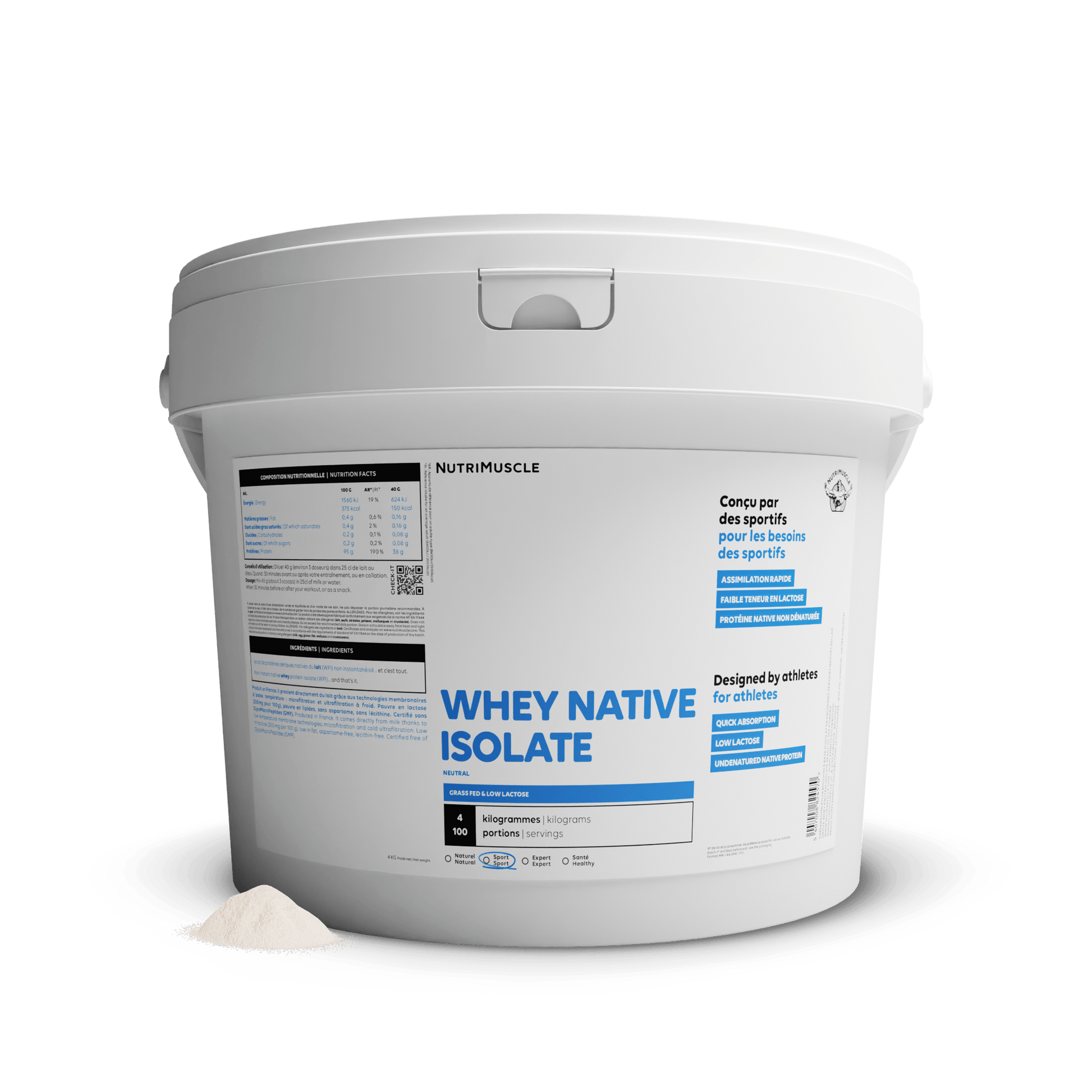 Nutrimuscle Protéines Nature / 4.00 kg Whey Native Isolate (Low lactose)